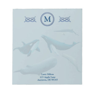 Bloc-note Baleines bleues avec monogramme