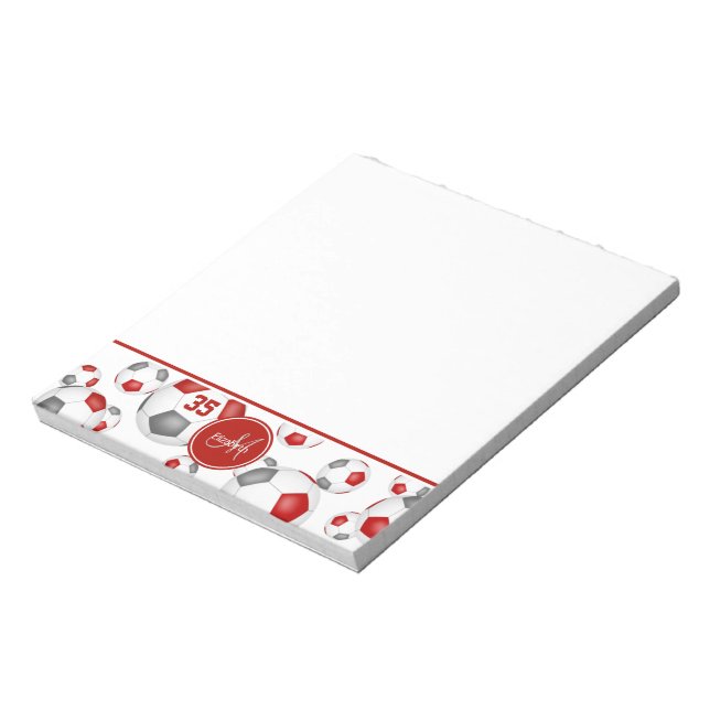 Bloc-note ballons de football gris rouge accent motif (Tourné)