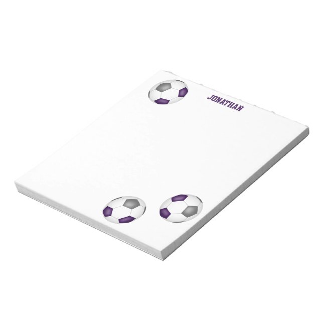 Bloc-note ballons de football gris violet accent personnalis (Tourné)