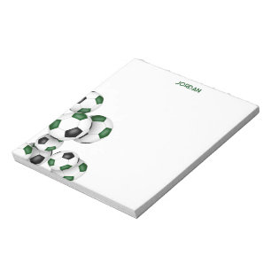 Bloc-note ballons de football noir vert accent nom personnal