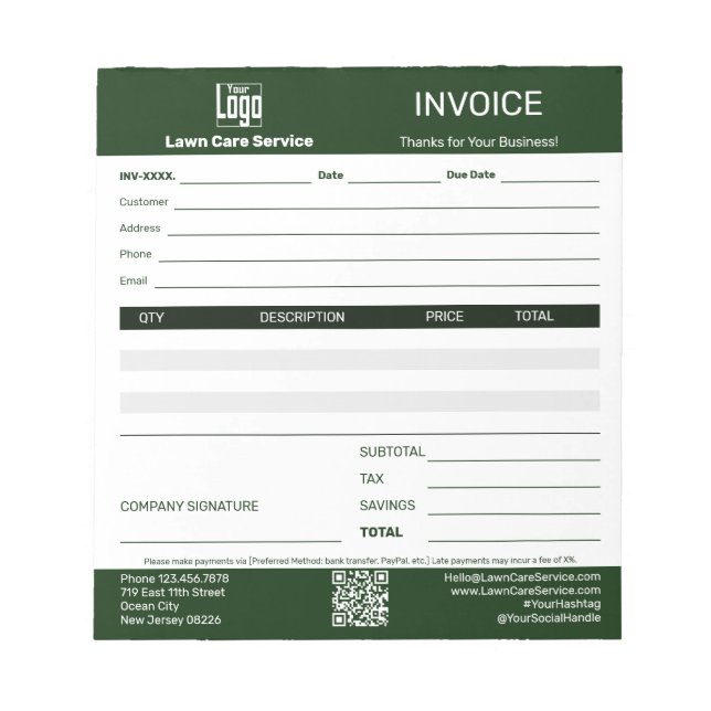 Bloc-note Basic Lawn Care Service Business Invoice Pad (Devant)