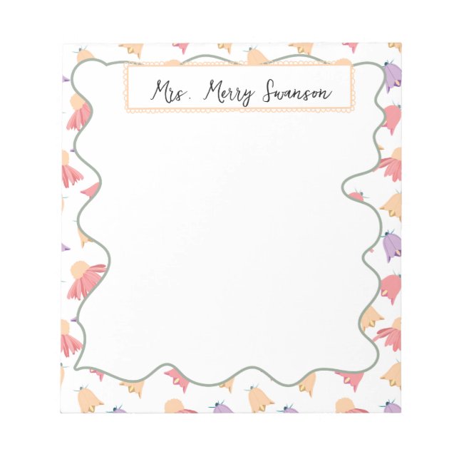 Bloc-note Beau modèle floral Bell avec nom (Devant)