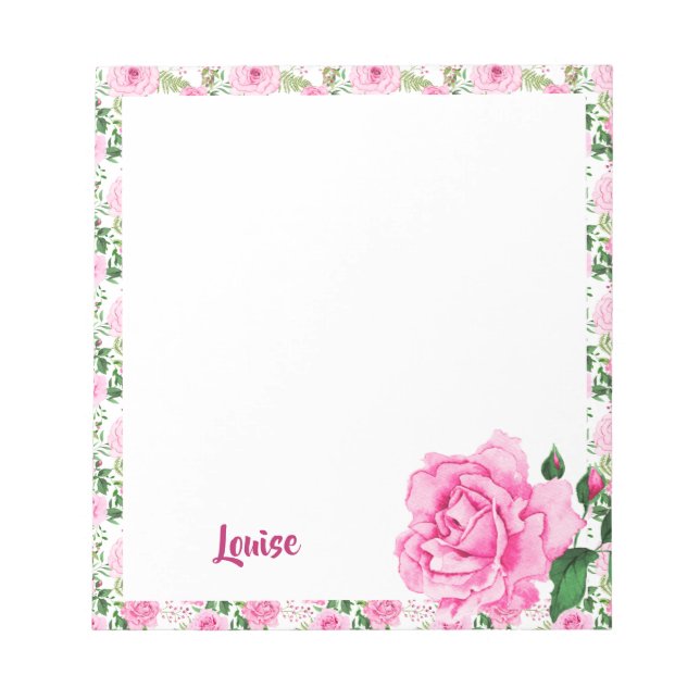 Bloc-note Beau Roses d'aquarelle rose personnalisée (Devant)