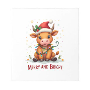 Bloc-note Bébé vache des Highlands mignon Lumières de Noël J