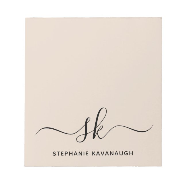 Bloc-note Beige Moderne Nom minimal Monogramme initial (Devant)
