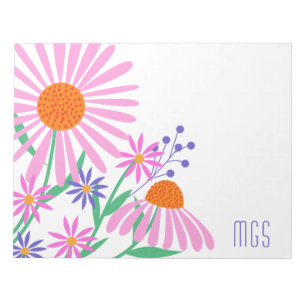 Bloc-note Belles marguerites monogrammes personnalisés