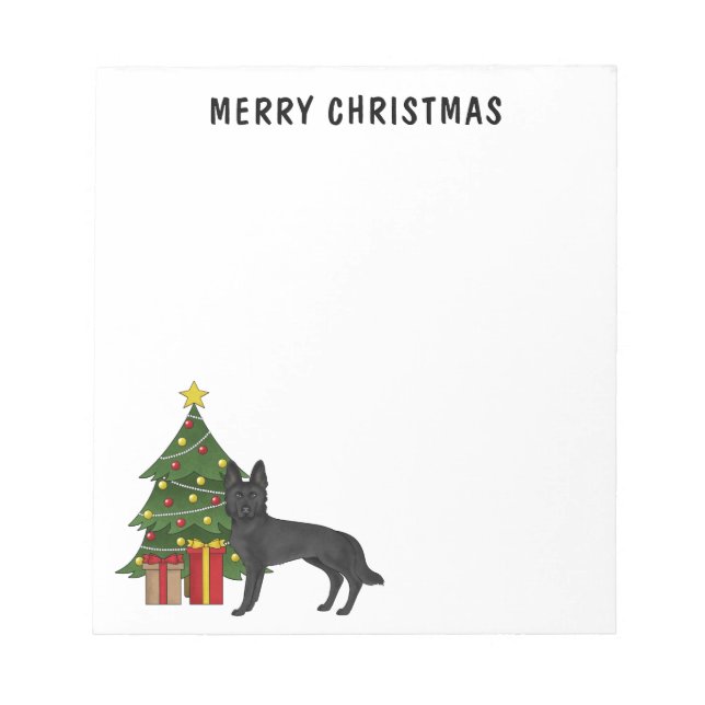 Bloc-note Berger Allemand Noir Et Arbre De Noël Festif (Devant)