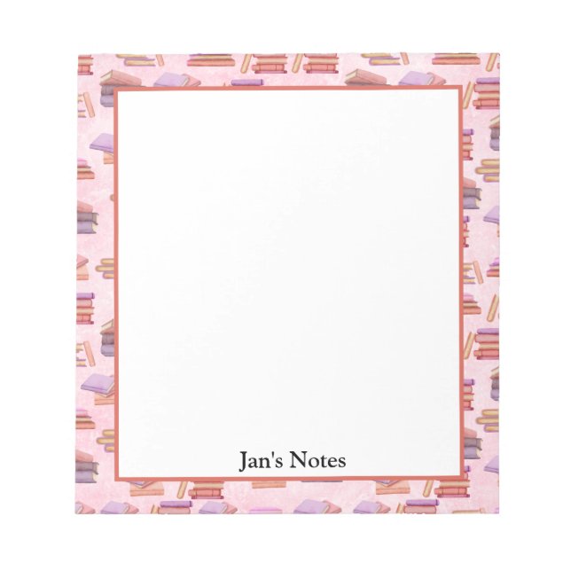Bloc-note Bibliothèque motif de livres d'aquarelle rose et v (Devant)