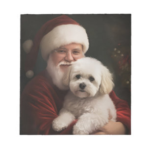 Bloc-note Bichon frisé avec le Père Noël Noël festif