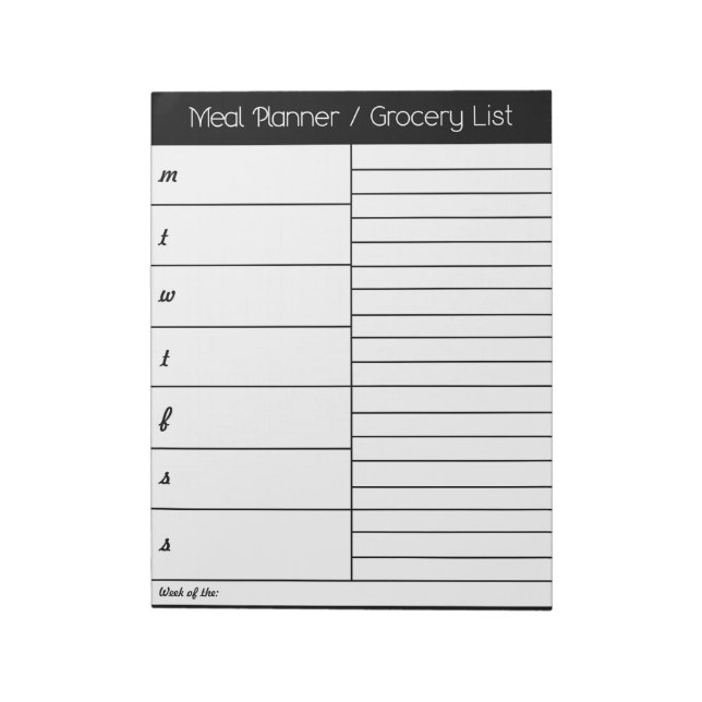 Bloc-note Black Weekly Meal Planner - Liste de courses (Tourné)