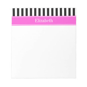 Bloc-note Black White Stripe Hot Pink Ribbon Name Monogram