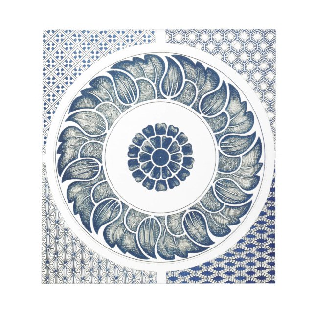 Bloc-note Blanc bleu Floral chinois rond (Devant)