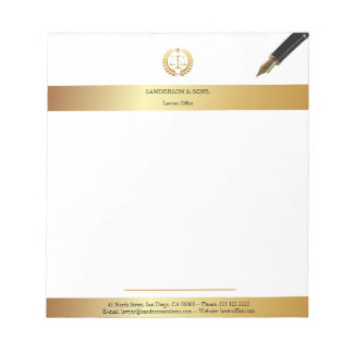 Bloc-note Blanc Élégant & Or | Bureau de Juriste Professionn