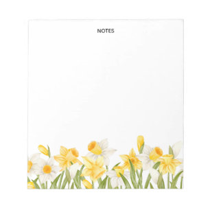 Bloc-note Blanc Floral Personnalisé Aquarelle Jonquille