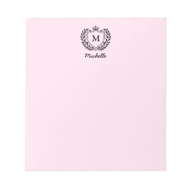 Bloc-note Blason Royal Monogramme Script Nom Rose (Devant)