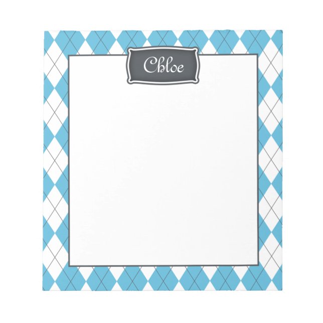 Bloc-note Bleu blanc gris Jacquard avec nom (Devant)