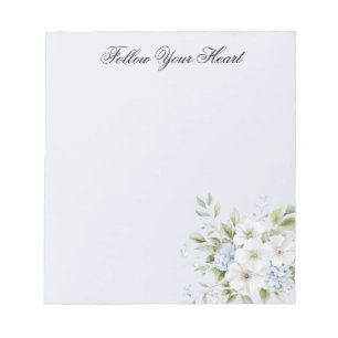 Bloc-note Bleu Céleste Floral Blanc Clair