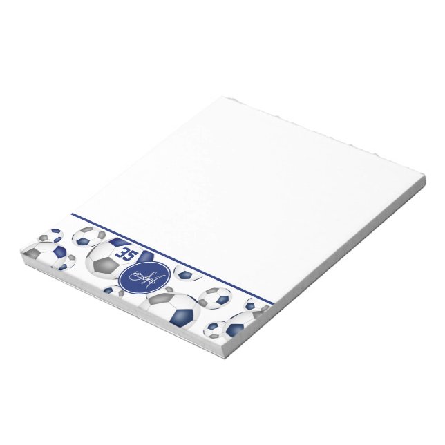 Bloc-note bleu gris balle de football accent motif (Tourné)