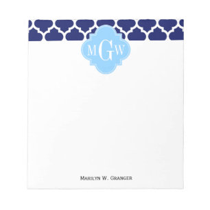 Bloc-note Bleu Marine Blanc Marocain #5 Bleu Ciel Monogramme
