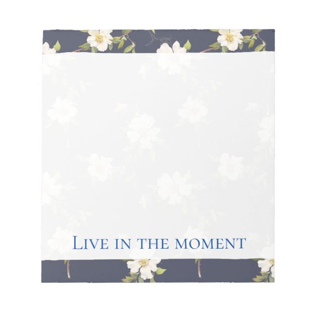 Bloc-note Bleu Nuit Blanc Floral Romantique  (Devant)