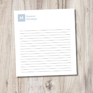 Bloc-note Bleu Poussiéreux Élégant Chic Tendance Monogramme