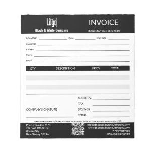 Bloc-note Bloc de facturation noir pour professionnel du ser