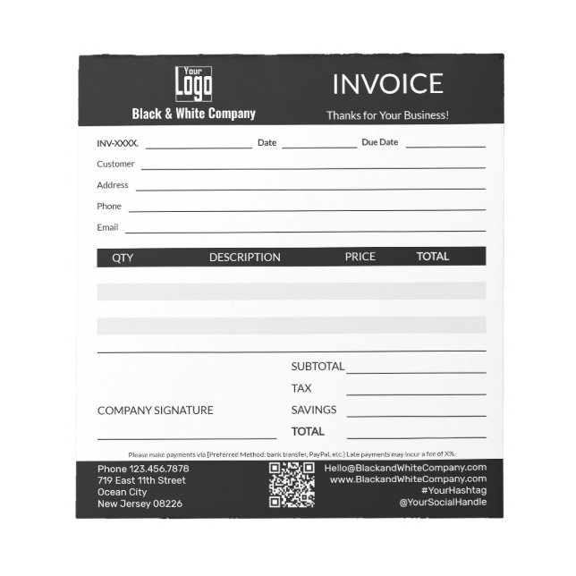 Bloc-note Bloc de facturation noir pour professionnel du ser (Devant)