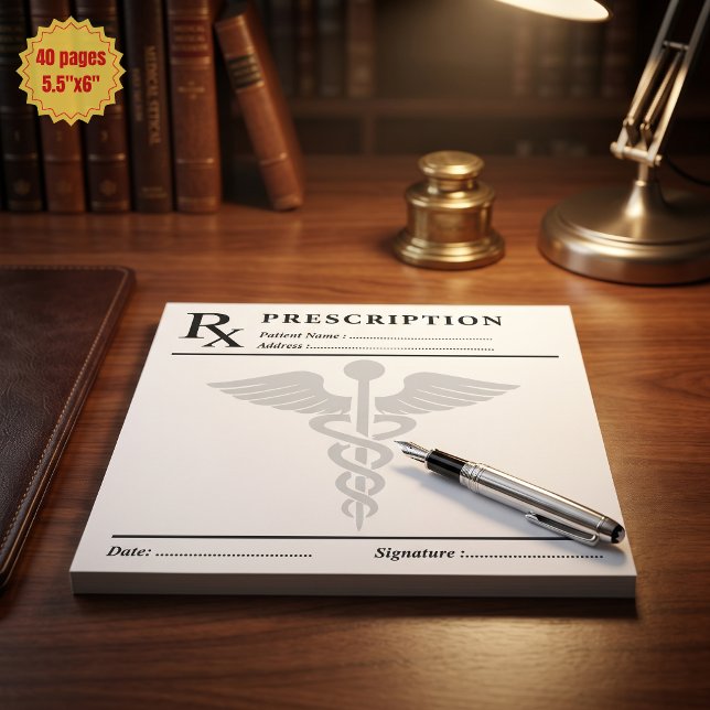 Bloc-note Bloc RX ordonnance modifiable Caducée de docteur  (Custom Prescription RX Pad Editable Doctor Caduceus
)