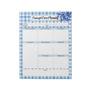 Bloc-note Blue Floral En vichy_ Concept Care Planning