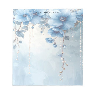 Bloc-note Blue Flowers and Pearls Notepad