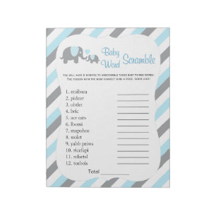 Bloc-note Blue, White & Grey Elephant Baby shower Word Jeu