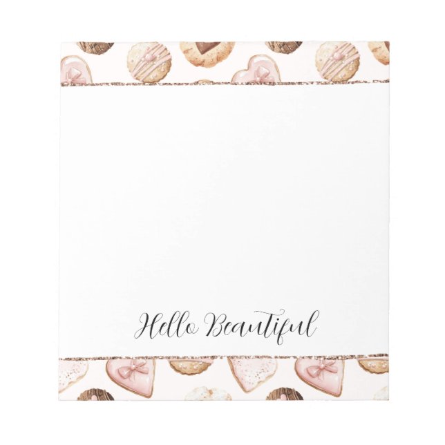 Bloc-note Blush Glitter Pink Cream Brown Hearts Treats (Devant)
