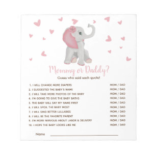 Bloc-note Blush Pink Elephant Devine Qui Baby shower Jeu