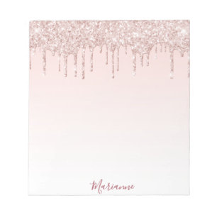 Bloc-note Blush rose gold pailleté gouttes nom