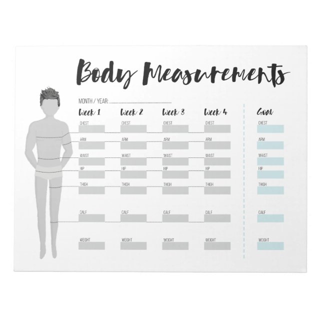 Bloc-note Body Measurements Tracker pour les hommes, 4 semai (Devant)