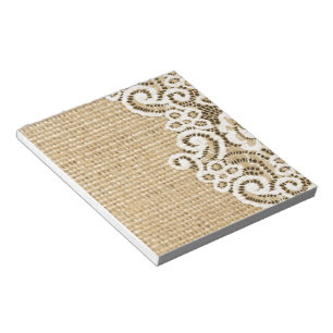 Bloc-note Bohème pays occidental rustique burlap et dentelle