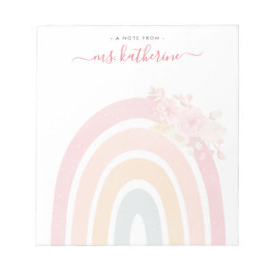 Bloc-note Boho Arc-en-ciel Aquarelle rose Floral enseignant
