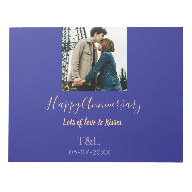 Bloc-note Boho moderne heureux anniversaire ajouter nom bleu (Devant)