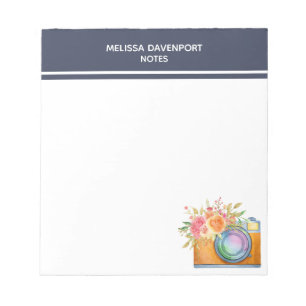 Bloc-note Boho Orange Caméra & Bouquet Floral Aquarelle