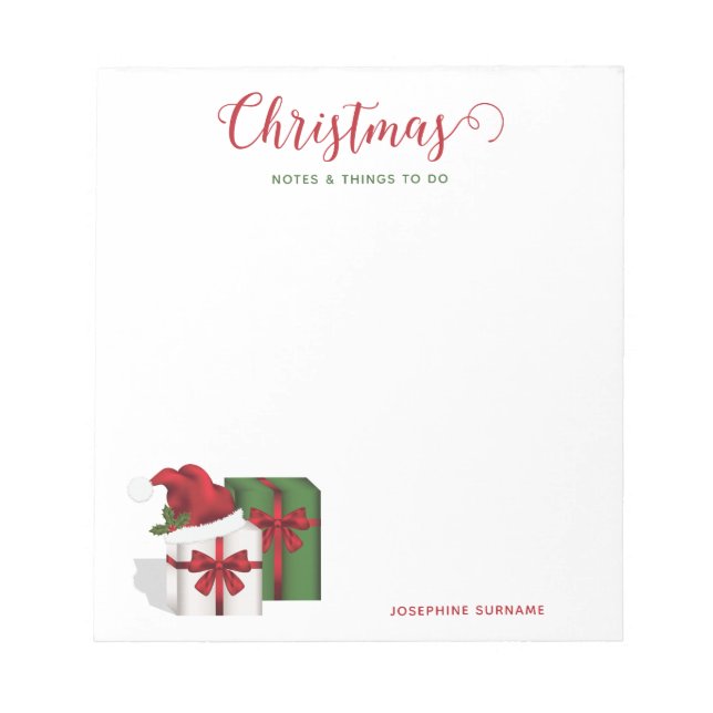 Bloc-note Boîtes Cadeaux Blanches Et Vertes Avec Chapeau De  (Devant)