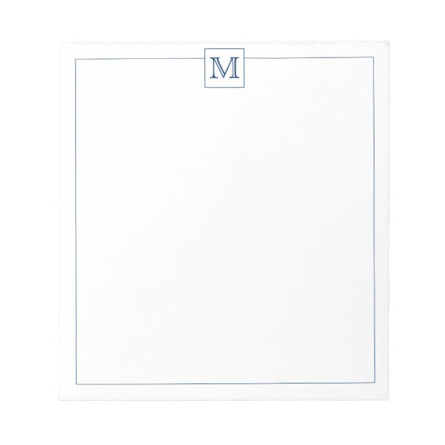 Bloc-note Bordure Carré de monogramme initial simple bleu ma (Devant)