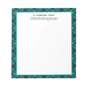 Bloc-note Bordure carreautée cyan avec monogramme