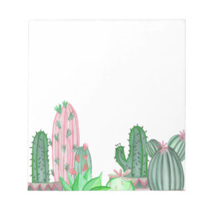 Bloc-note Bordure de cactus vert et rose