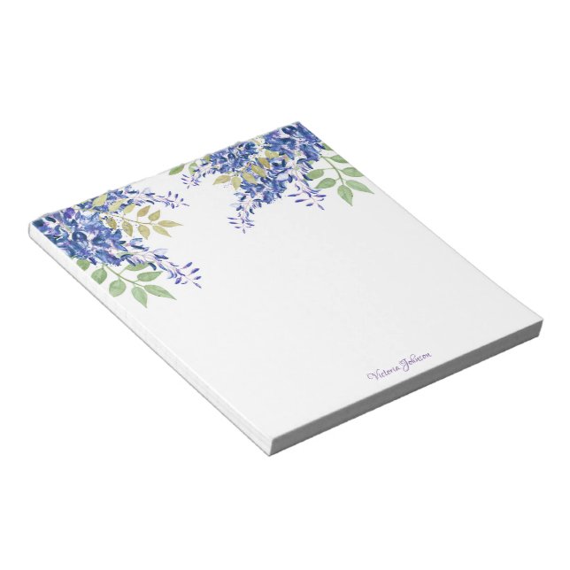 Bloc-note Bordure de fleur d'aquarelle bleue (Incliné)