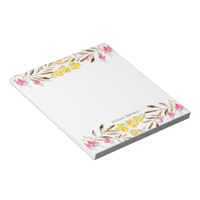 Bloc-note Bordure de fleurs rose et jaune (Incliné)