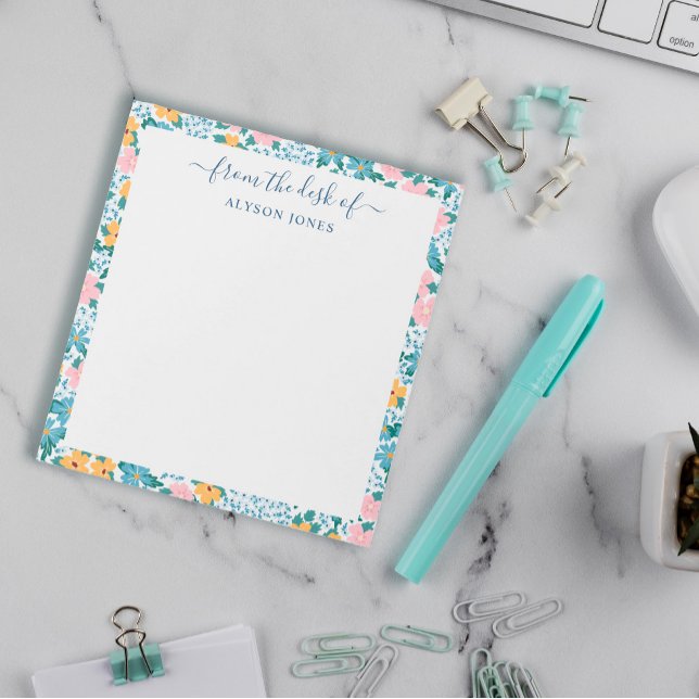 Bloc-note Bordure florale rose jaune du bureau de (Créateur téléchargé)