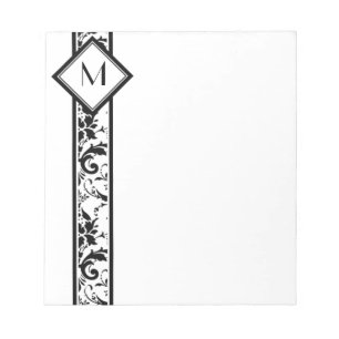 Bloc-note Bordure noire Damas et monogramme