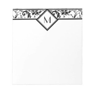 Bloc-note Bordure noire Damas et monogramme
