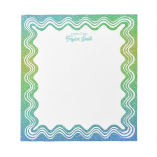 Bloc-note Bordure ondulée ombrée bleu vert nom personnalisé