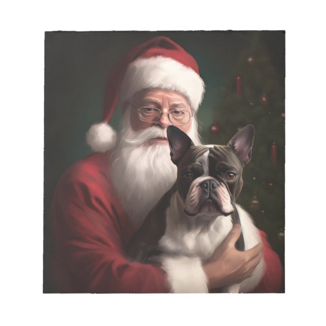 Bloc-note Boston Terrier avec Noël Festif du Père Noël (Devant)